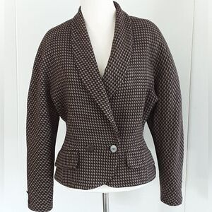 Alex de Bolzan Houndstooth 100% Wool Crop Jacket Sz 10 - Vtg